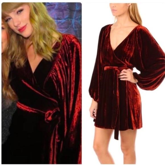New A.L.C. Mini Dress As Seen On Taylor Swift Velvet Wrap Long Sleeves Size 0 - Picture 1 of 10